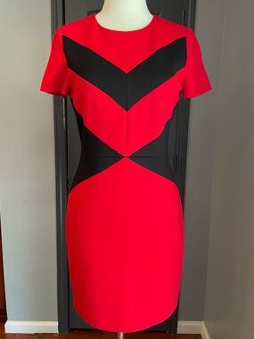 Vince Camuto Red & Black Chevron Sheath Dress